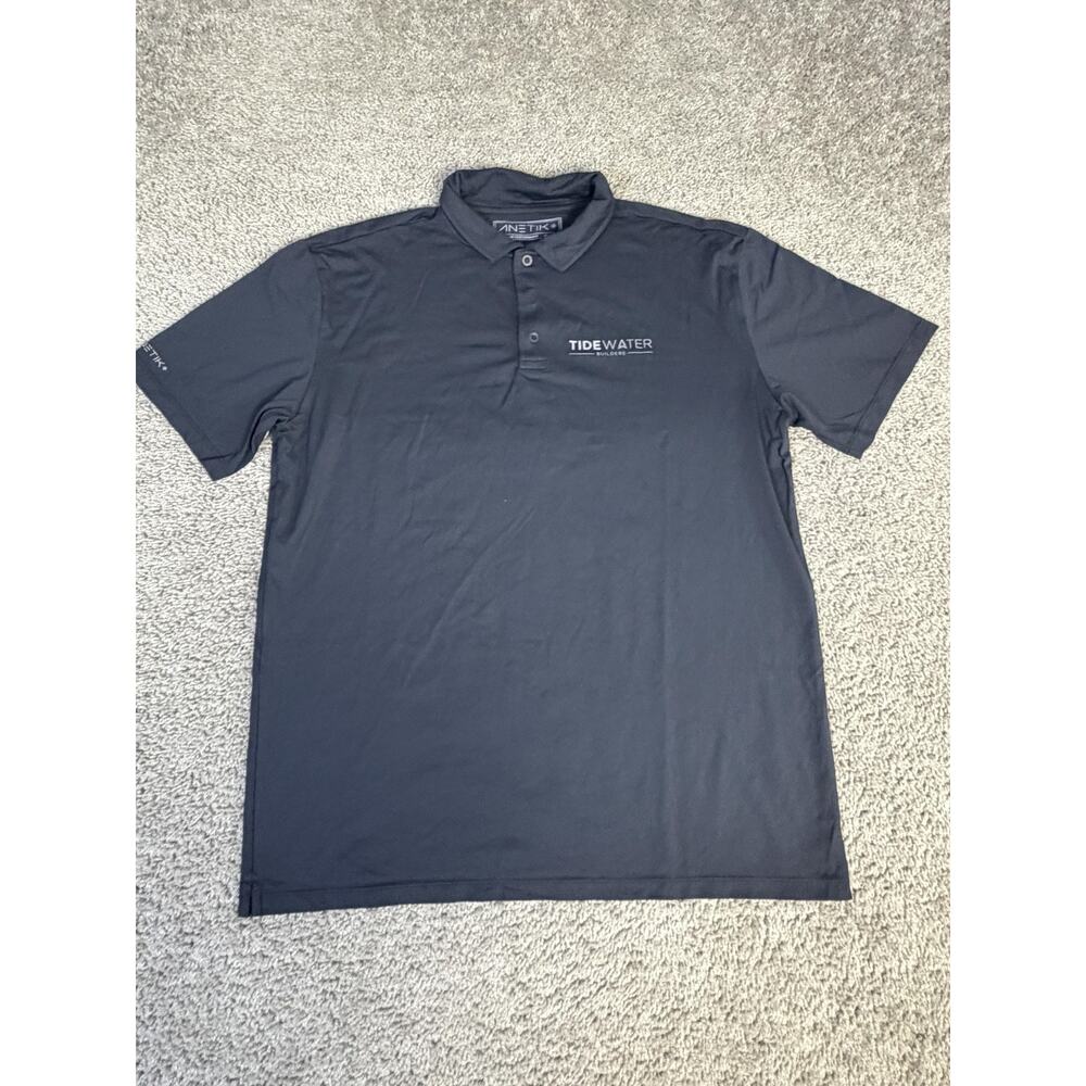 ANETIK Polo Shirt Mens L Black Polyester VINT UPF 30+ Logo Collared Casual